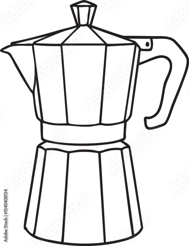 Simple Line Art Illustration of a Classic Italian Moka Pot for Brewing Rich Espresso Style Coffee