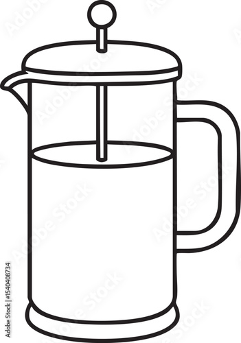 Simple Line Art Illustration of a French Press Coffee Maker Isolated on a White Background Minimalist Design