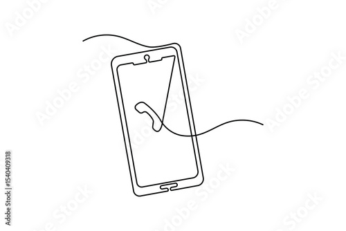 Smart phone touch screen gadget continuous one line art outline drawing minimalist single line unique mobile phone vector illustration.