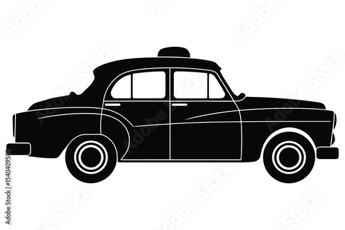 A bold, black silhouette of a taxi cab, perfect for use in transportation, city, or urban-themed projects.
