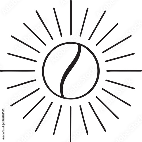 Minimalist Coffee Bean Icon with Radiating Lines Black and White Graphic Illustration for Coffee Related Designs and Branding