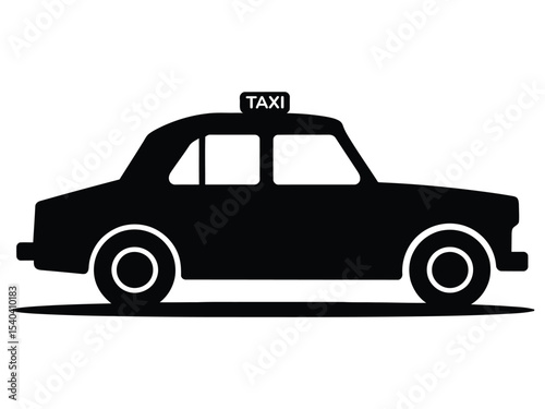 A bold, black silhouette of a taxi cab, perfect for use in transportation, city, or urban-themed projects.