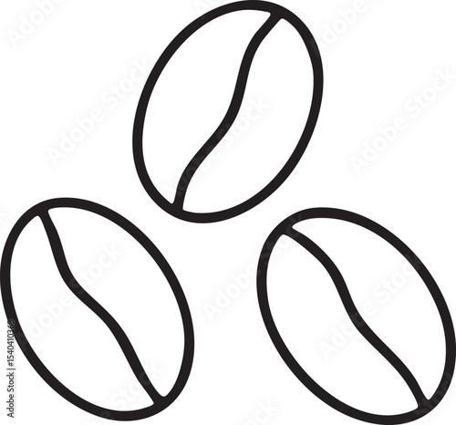 Three Coffee Beans Outlined in Black Arranged in a Triangular Pattern on a White Background Simple Design