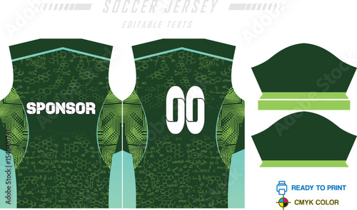 Sport jersey design template with grunge line halftone pattern background. Sport uniform in front & back view. Shirt mock up for sport club.