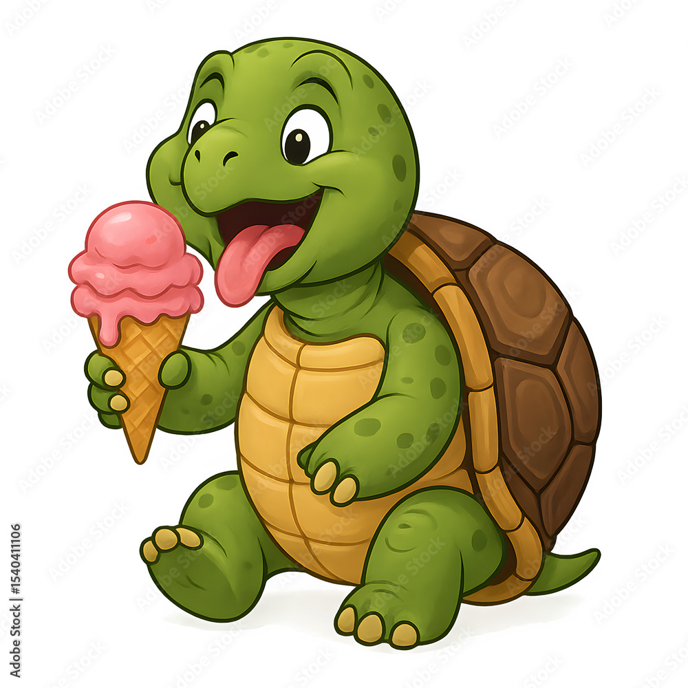 Obraz premium funny turtle cartoon with ice-cream