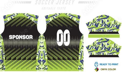 Sport jersey design template with grunge line halftone pattern background. Sport uniform in front & back view. Shirt mock up for sport club.
