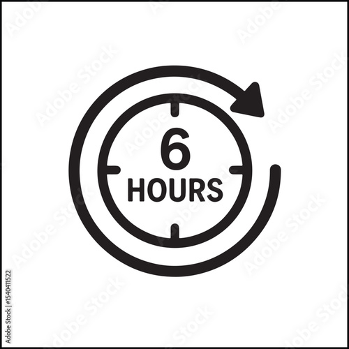 6 hours service clock icon vector
