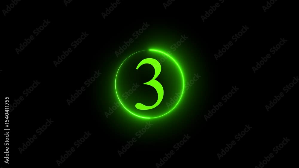 3D glowing 3 number animated. Three-dimensional 1 numbers rotatetion Shiny metallic number countdown sequence with rotating numbers 3. countdown .