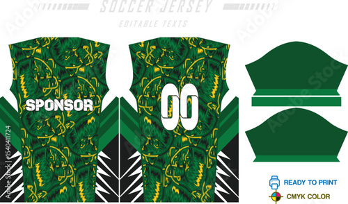 Sport jersey design template with grunge line halftone pattern background. Sport uniform in front & back view. Shirt mock up for sport club.