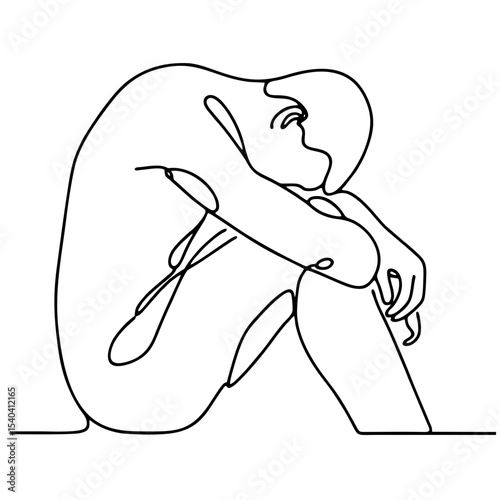 Disappointment: man in theatrical despair pose — minimalist single black line drawing conveying sadness and apathy. One line drawing.