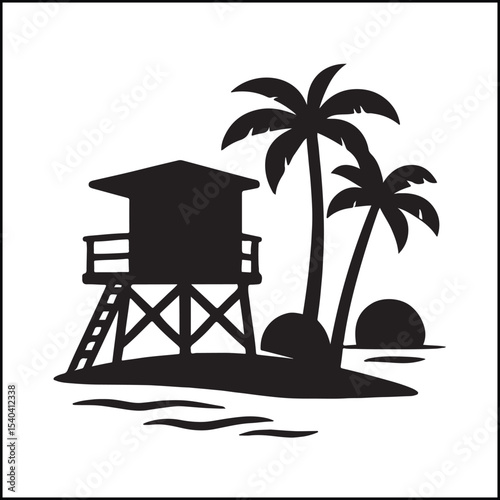Lifeguard tower sunset scene silhouette