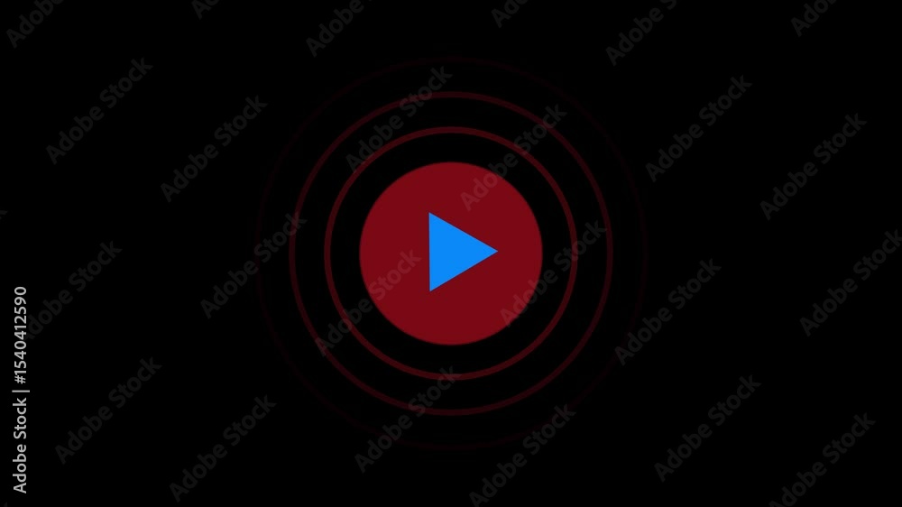 play icon, video play icon for website and mobile phone on black background.glowing play button animation