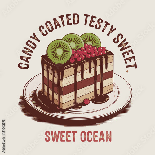 Delicious Candy Coated Cake Sweet Treat Kiwi Berries Dessert Food Illustration