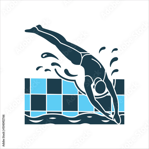 Swimmer Flip Turn Silhouette at Pool Wall Flip Turn Motion Swimmer mid rotation at pool wall