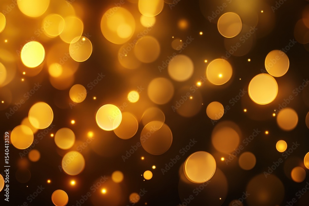 Obraz premium Golden bokeh lights sparkle on a dark brown background, creating a festive scene. Use as abstract backdrop for holiday designs or celebratory presentations.