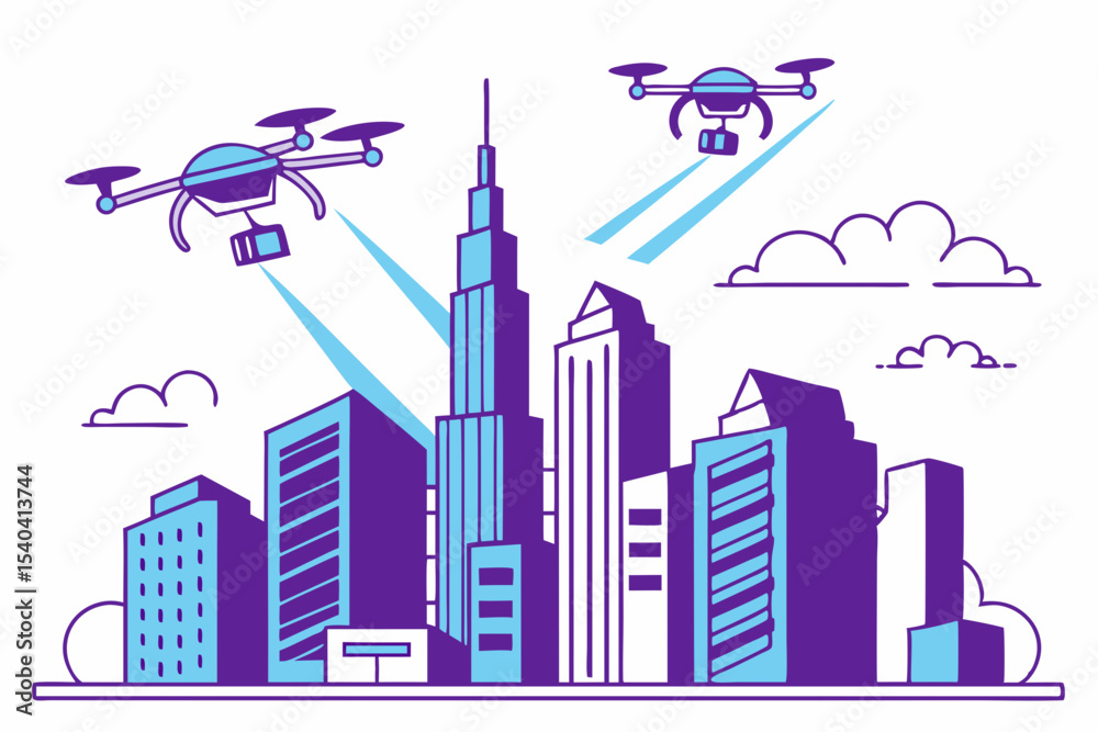 Obraz premium Drone delivery service over modern cityscape