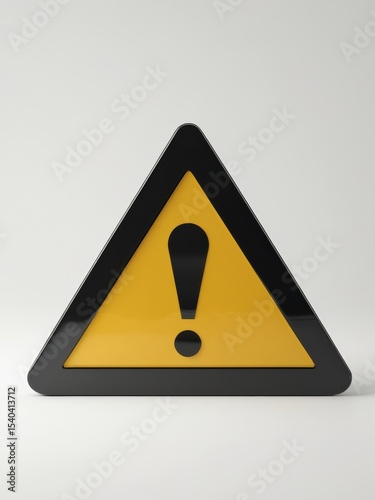 Yellow warning sign with exclamation mark isolated on white background