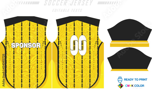 Sport jersey design template with grunge line halftone pattern background. Sport uniform in front & back view. Shirt mock up for sport club.