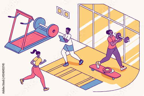 Diverse people exercising in modern gym
