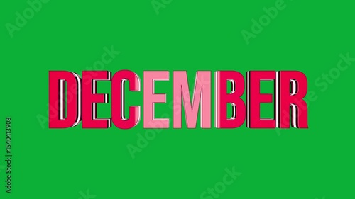 December 3D text rotation on green screen background