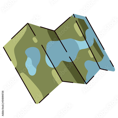 Bright vector paper map, find the way in the forest. Flat cartoon style. Postcard, icon, sticker.