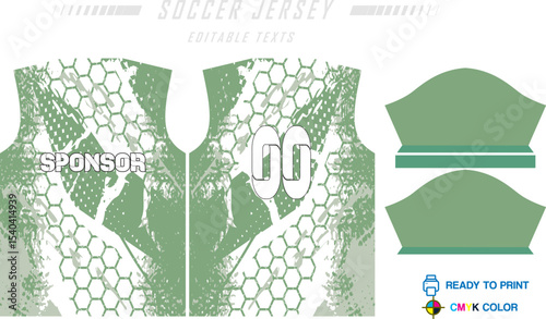 Sport jersey design template with grunge line halftone pattern background. Sport uniform in front & back view. Shirt mock up for sport club.