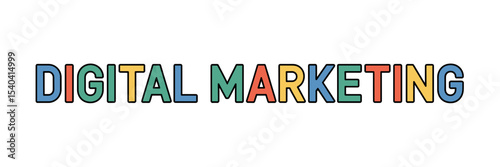 Digital Marketing Banner with Funky Colorful Lettering and Outline