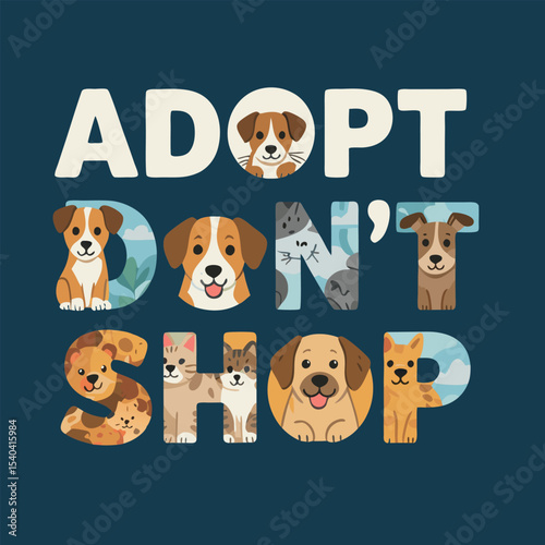 Promoting Pet Adoption with Cute Animal Illustrations Encouraging People To Adopt Animals Rather Than Buying Them