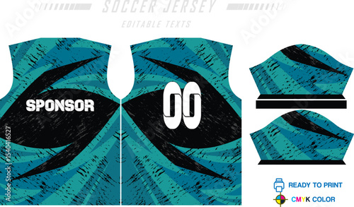 Sport jersey design template with grunge line halftone pattern background. Sport uniform in front & back view. Shirt mock up for sport club.
