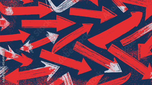 Directional arrows point randomly across dark background illustrating chaotic navigation scenario