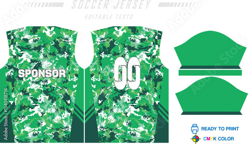 Sport jersey design template with grunge line halftone pattern background. Sport uniform in front & back view. Shirt mock up for sport club.