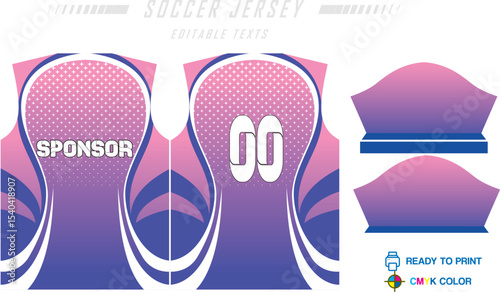 Sport jersey design template with grunge line halftone pattern background. Sport uniform in front & back view. Shirt mock up for sport club.