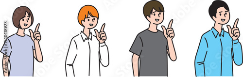 笑顔で「ポイント」と指を立てる女性と男性