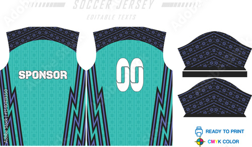 Sport jersey design template with grunge line halftone pattern background. Sport uniform in front & back view. Shirt mock up for sport club.