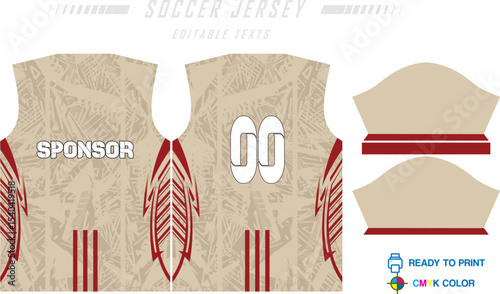 Sport jersey design template with grunge line halftone pattern background. Sport uniform in front & back view. Shirt mock up for sport club.