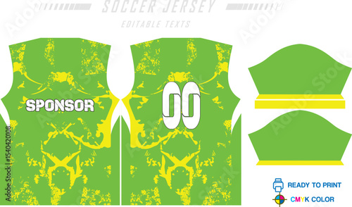 Sport jersey design template with grunge line halftone pattern background. Sport uniform in front & back view. Shirt mock up for sport club.
