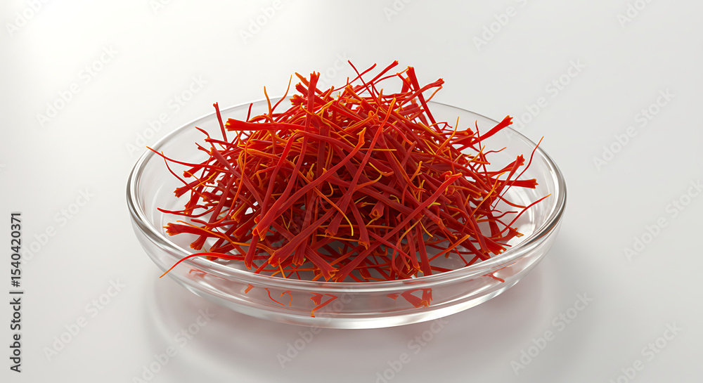 Naklejka premium Saffron Threads in Glass Dish , Ultra HD Macro Herbal Spice