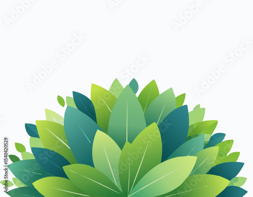 Round fresh leaf bush, gradient green tones, flat artistic nature icon, clean white canvas with empty space, perfect for eco-friendly promotions.