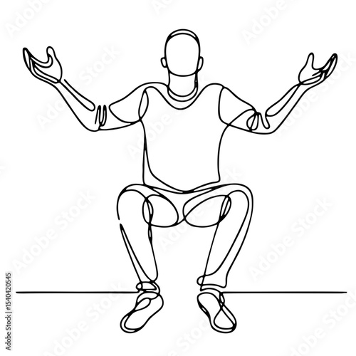 Helplessness — man in theatrical pose of surprise and vulnerability, rendered with minimalist single black line. One line drawing.
