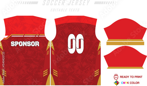 Sport jersey design template with grunge line halftone pattern background. Sport uniform in front & back view. Shirt mock up for sport club.