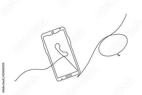 Smart phone touch screen gadget continuous one line art outline drawing minimalist single line unique mobile phone vector illustration.