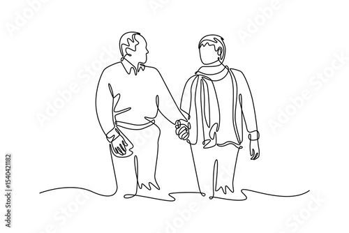 Senior love concept. Single line draw design. Vector graphic illustration