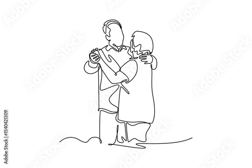 Senior love concept. Single line draw design. Vector graphic illustration