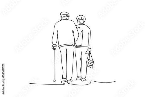 Senior love concept. Single line draw design. Vector graphic illustration