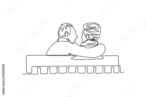 Senior love concept. Single line draw design. Vector graphic illustration