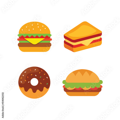 Fast food set of colorful vector illustration