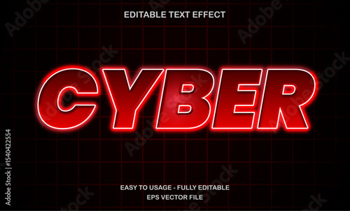 Cyber text, editable text effect template, futuristic red neon light retro text style