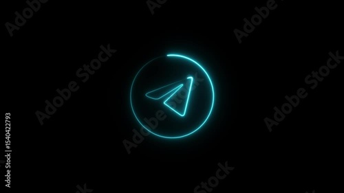 Glowing neon line telegram icon animation isolated on black background