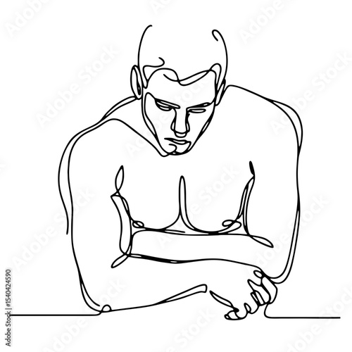 Impatience: man in theatrical pose of disgust and rejection — minimalist single black line drawing. One line art.