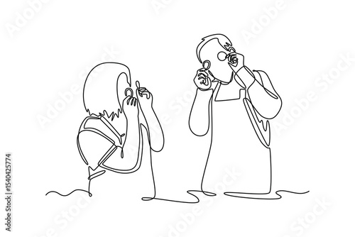 Senior love concept. Single line draw design. Vector graphic illustration